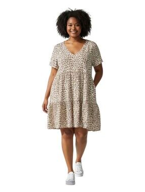 Gap Womens Cheetah Print Short Sleeve V Neck Tiered Swing Dress Size XL